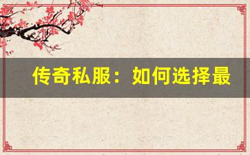 <b>传奇私服：如何选择最适合你的版本</b>