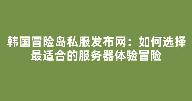韩国冒险岛私服发布网：如何选择最适合的服务器体验冒险