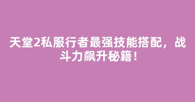 天堂2私服行者最强技能搭配，战斗力飙升秘籍！