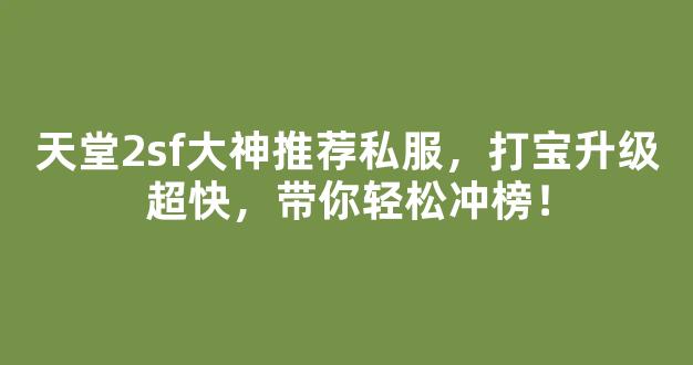 天堂2sf大神推荐私服，打宝升级超快，带你轻松冲榜！