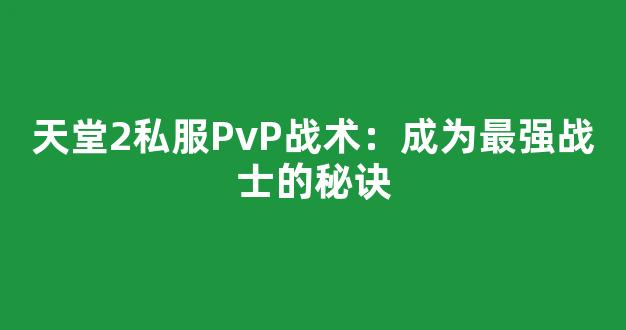 天堂2私服PvP战术：成为最强战士的秘诀