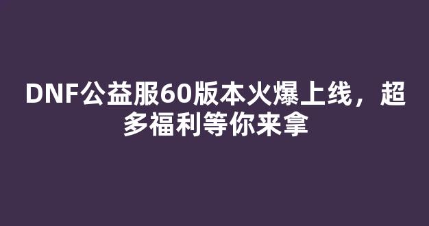 <b>DNF公益服60版本火爆上线，超多福利等你来拿</b>