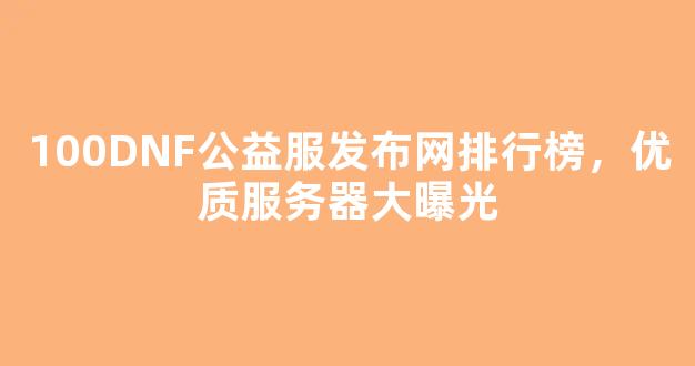 <b>100DNF公益服发布网排行榜，优质服务器大曝光</b>