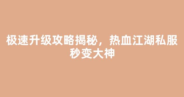 极速升级攻略揭秘，热血江湖私服秒变大神
