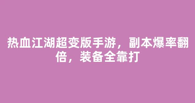 热血江湖超变版手游，副本爆率翻倍，装备全靠打
